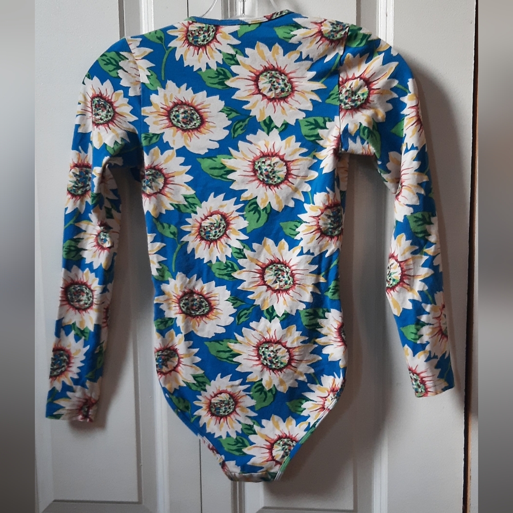 American Apparel Blue Sunflower Wrap-Front One-Piece Bodysuit - Picture 3 of 5